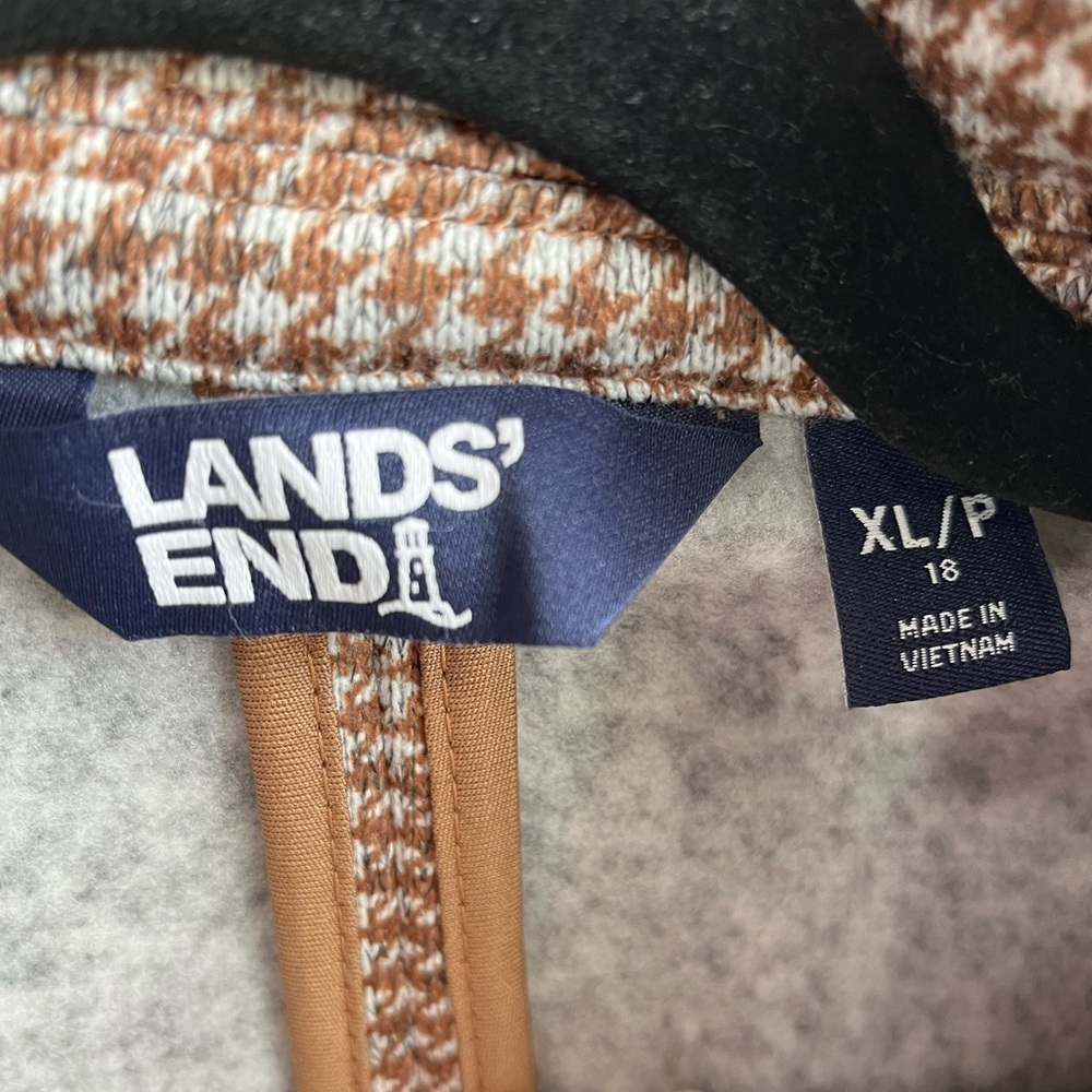 Lands End Tan White Hounds Tooth Knit Blazer Size XL/18 - Picture 2 of 9
